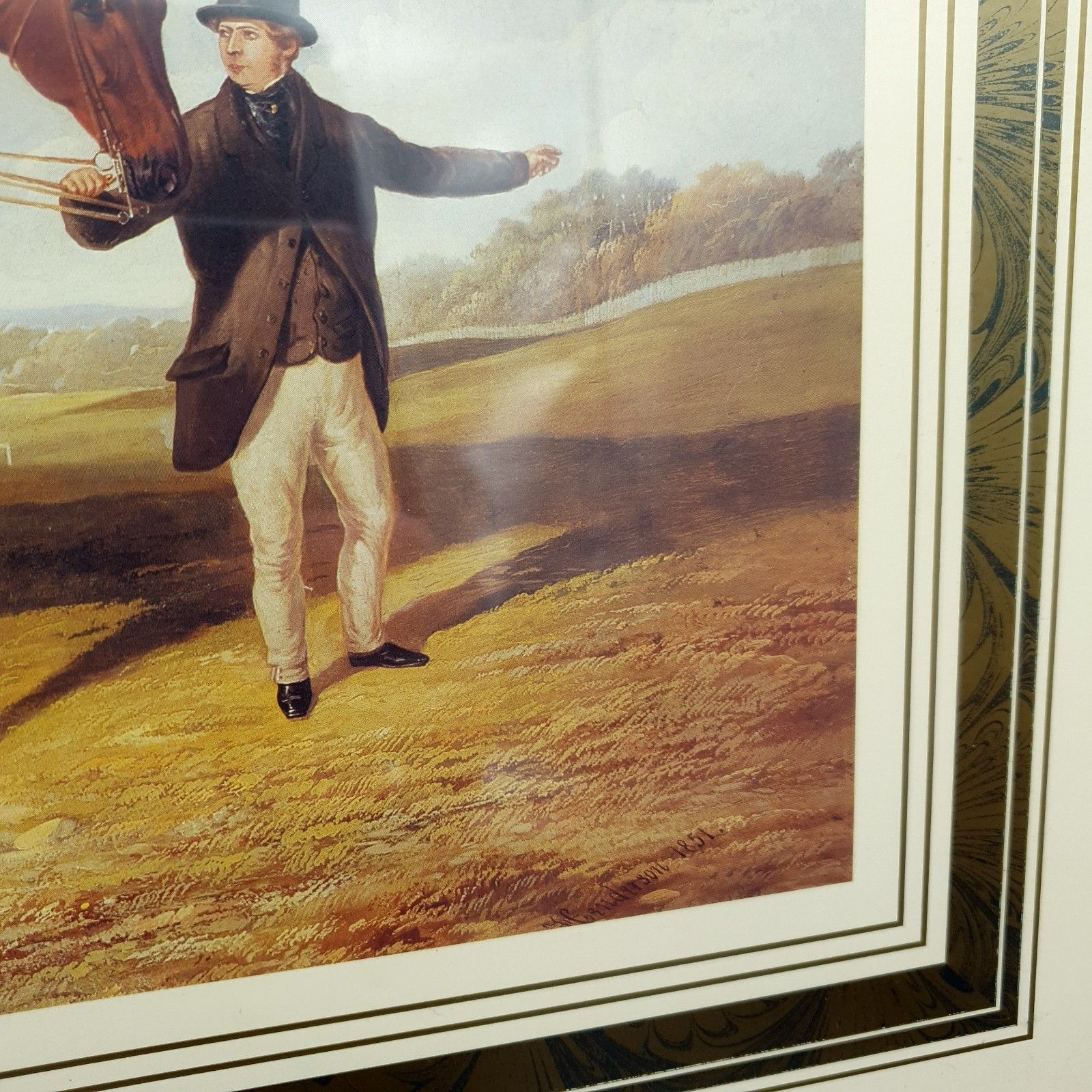 Horse Racing Print Horse & Jockey On Course Dark Wood Frame L45.5cm X H35.5cm photo vintage