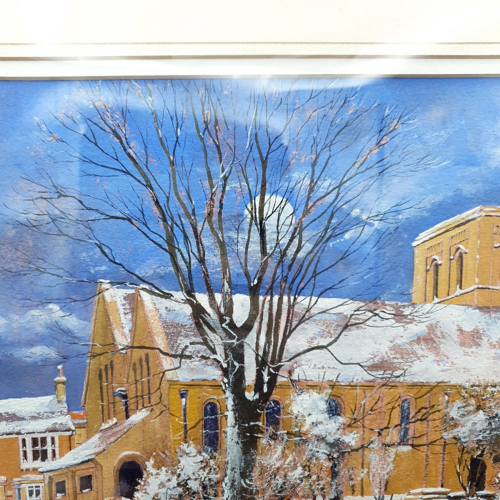 Rob Maddams Signed Watercolour St Cuthberts Church Bedford Winter Scene 52x42.5c photo Art