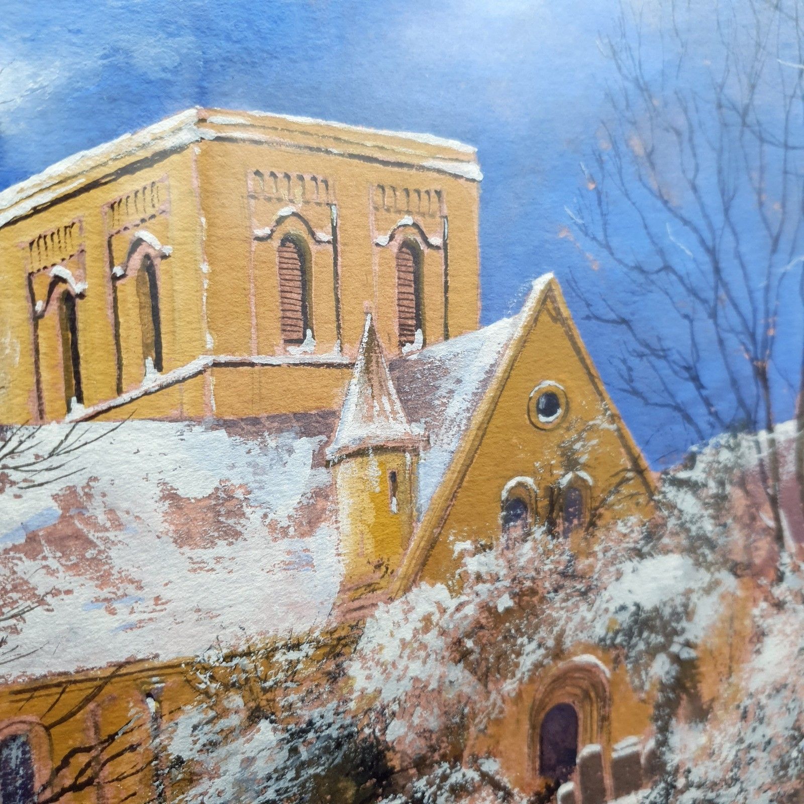100.0 Rob Maddams Signed Watercolour St Cuthberts Church Bedford Winter Scene 52x42.5c photo