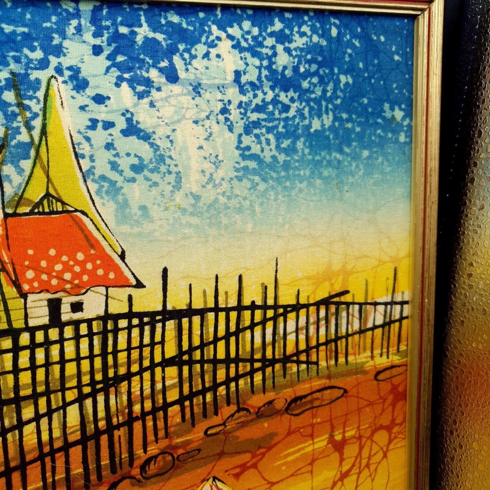 Vintage Malaysian Batik Art Panel Signed Village Harvest C1950 60s L50.5cmxh37cm photo 60.0