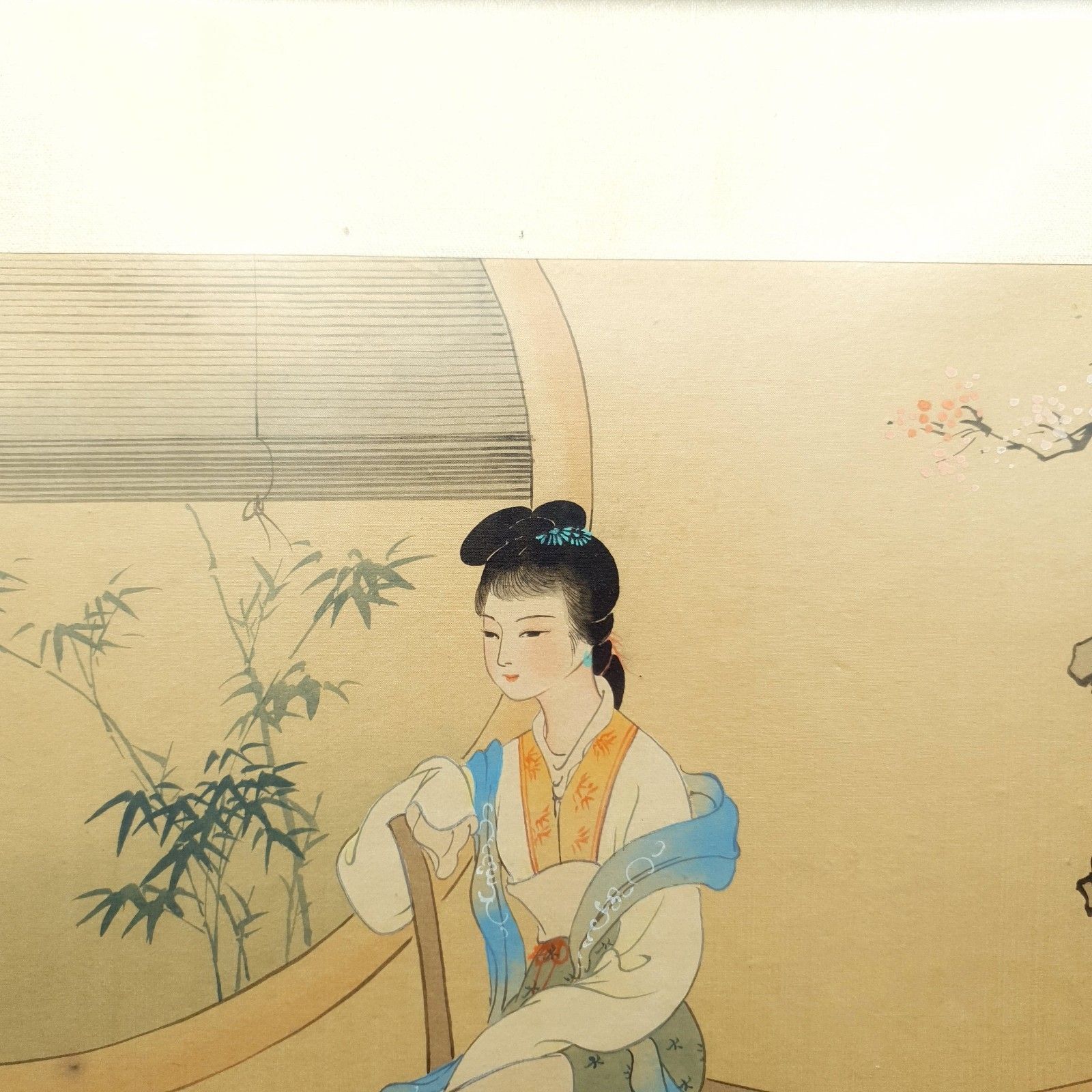 Chinese Silk Hand Painted Wuchen September 1928? Bo Yu? Lady & Blossom Framed photo Art