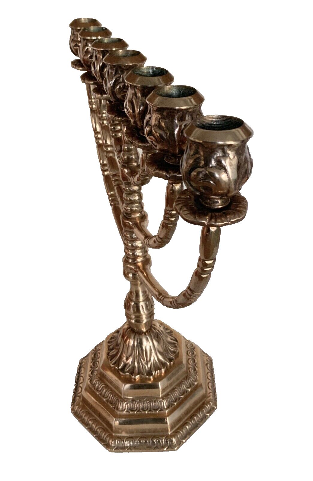Vintage Brass Menorah  Of 7  Branch Candlestick H35cm X W31cm photo for sale
