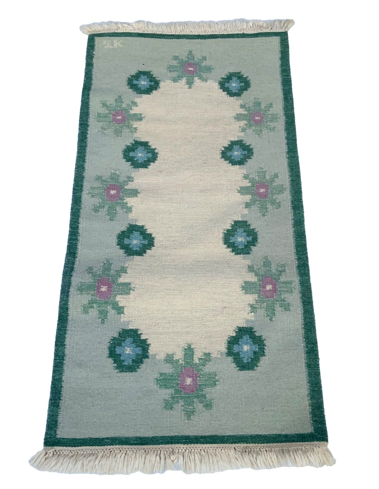 Vintage Swedish Wool Rug Flat Weave Kilim Rölakan By Karin Jonsson 150x80cm photo Textiles