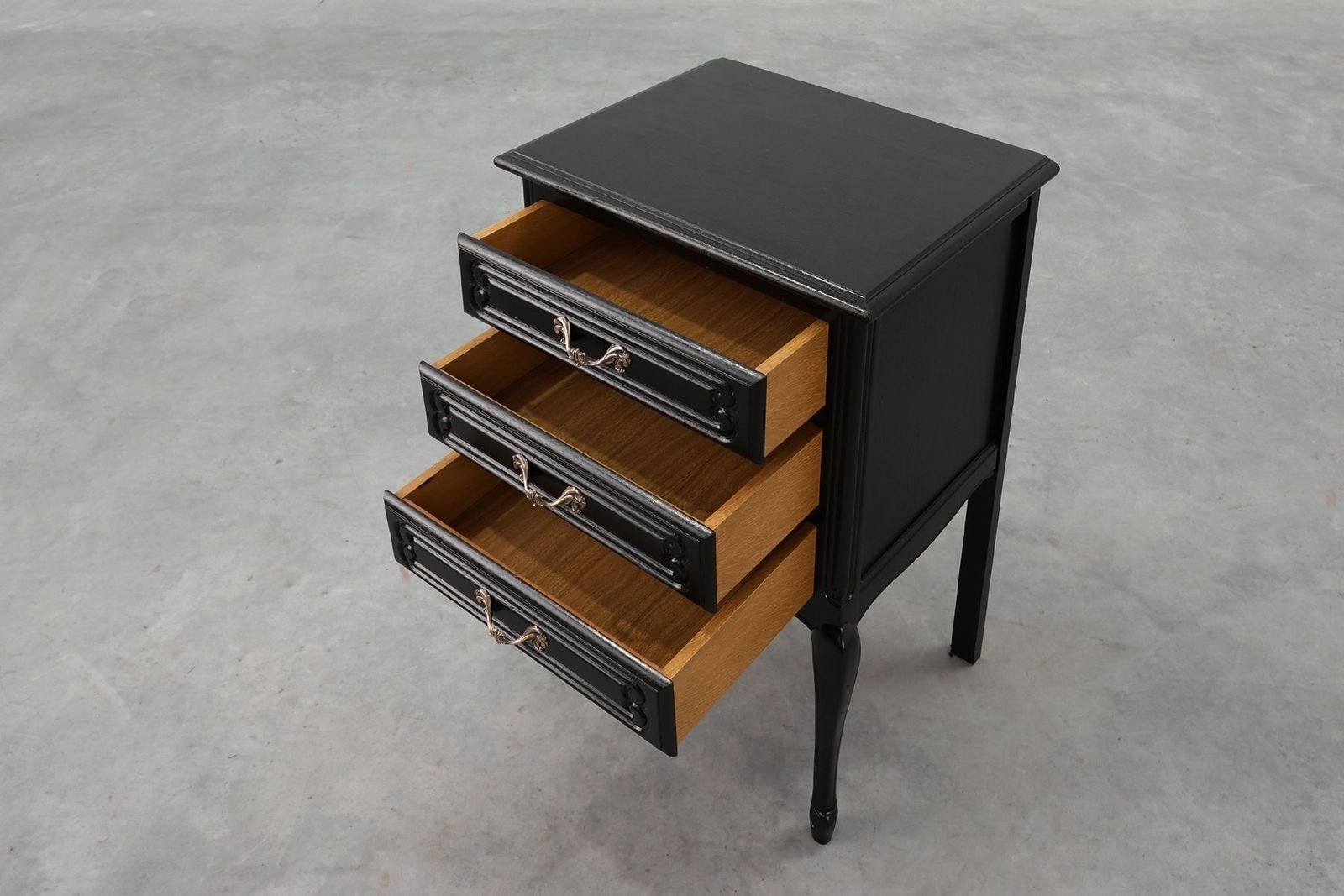 Louis XV Chest Of Drawers In Black Lacquered Oak, France, 1950s photo vintage