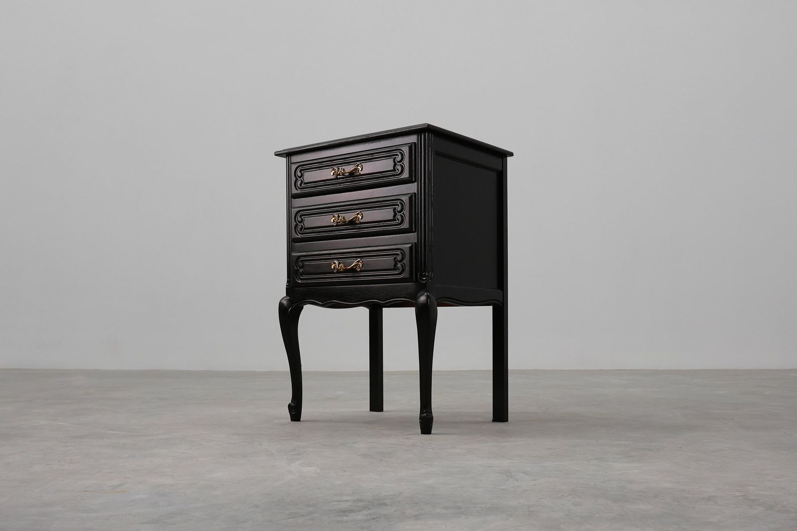 Furniture Louis XV Chest Of Drawers In Black Lacquered Oak, France, 1950s photo