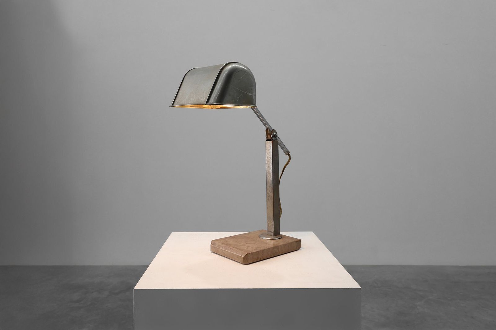Art Deco Industrial Metal And Travertine Desk Lamp, Belgium, 1930s photo 945.0
