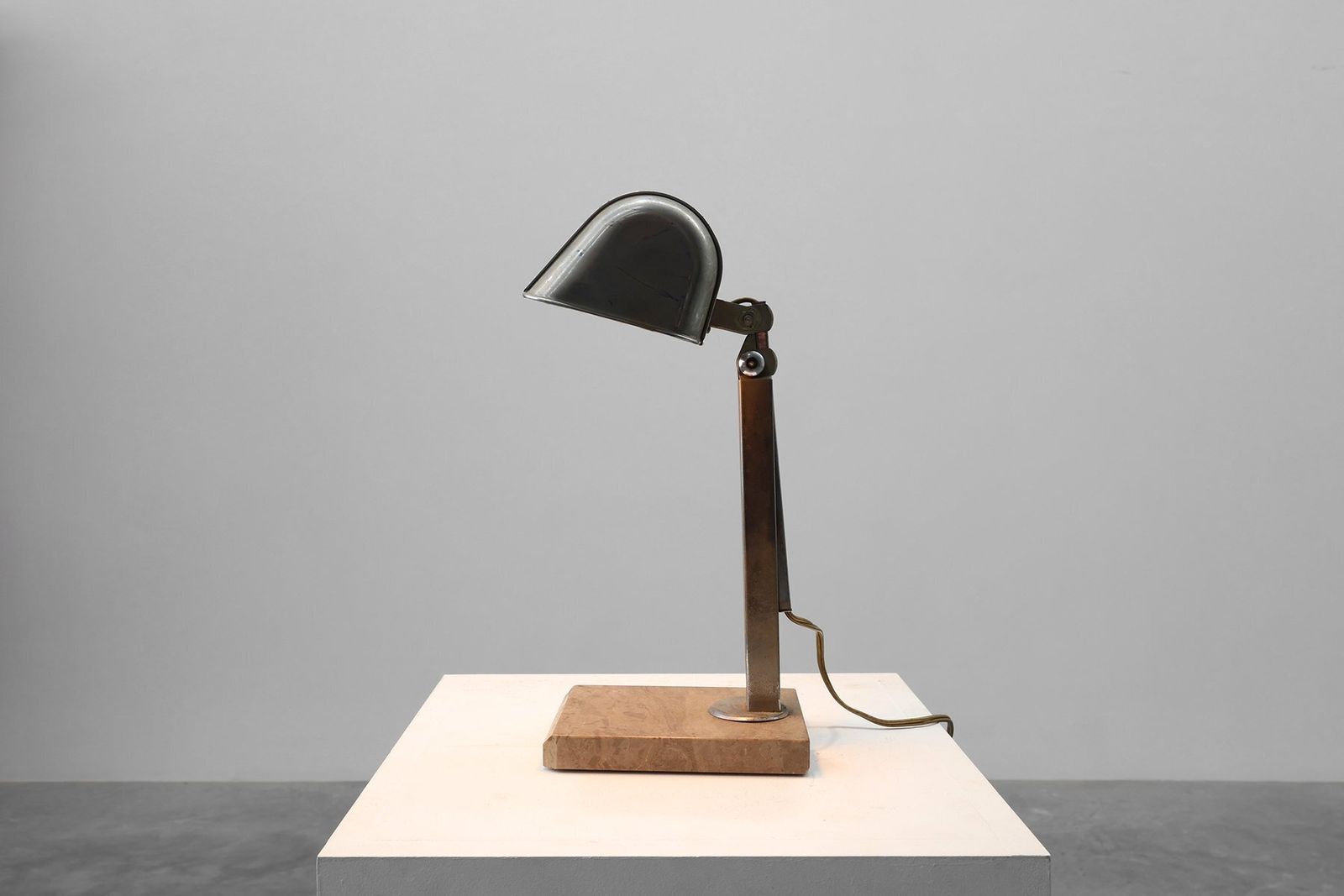 Art Deco Industrial Metal And Travertine Desk Lamp, Belgium, 1930s photo vintage