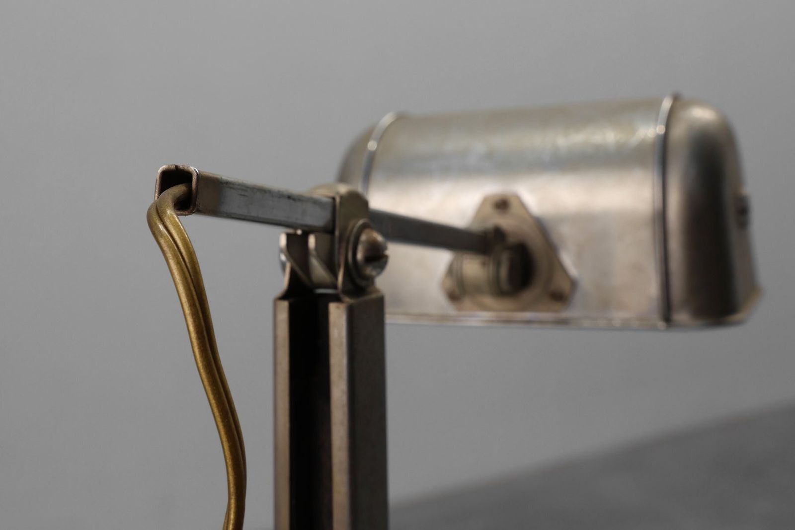 photo vinterior Art Deco Industrial Metal And Travertine Desk Lamp, Belgium, 1930s