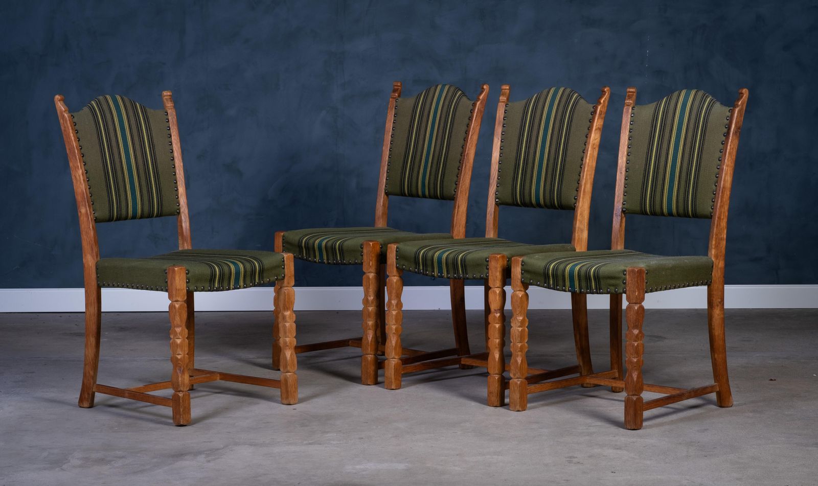 Set Van Vier Henning Kjærnulf Brutalist Eiken Eetkamerstoelen, Eind Jaren 1960 photo for sale