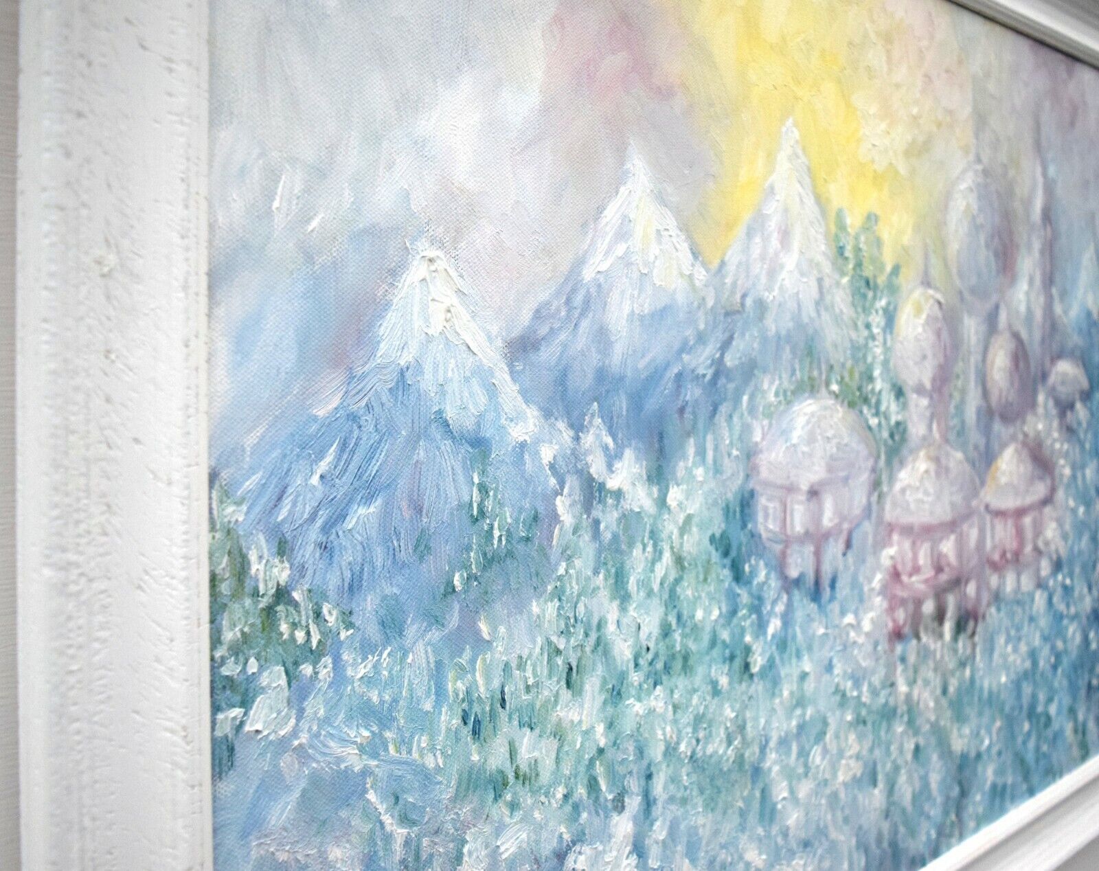 Fantasy Palace Snow Mountains Landscape Framed Original Oil Painting Andi Lucas photo 290.0