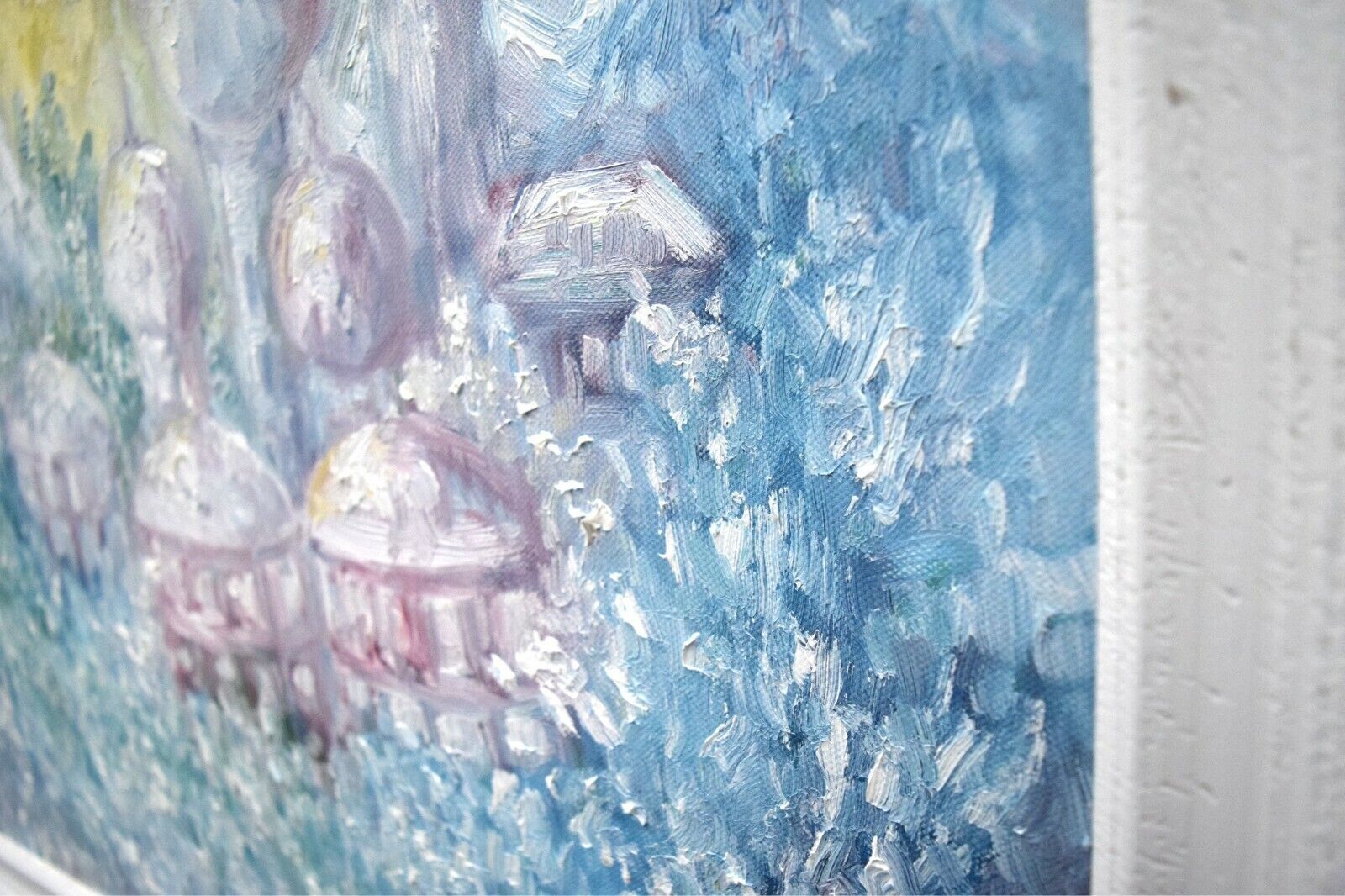 Fantasy Palace Snow Mountains Landscape Framed Original Oil Painting Andi Lucas photo vinterior
