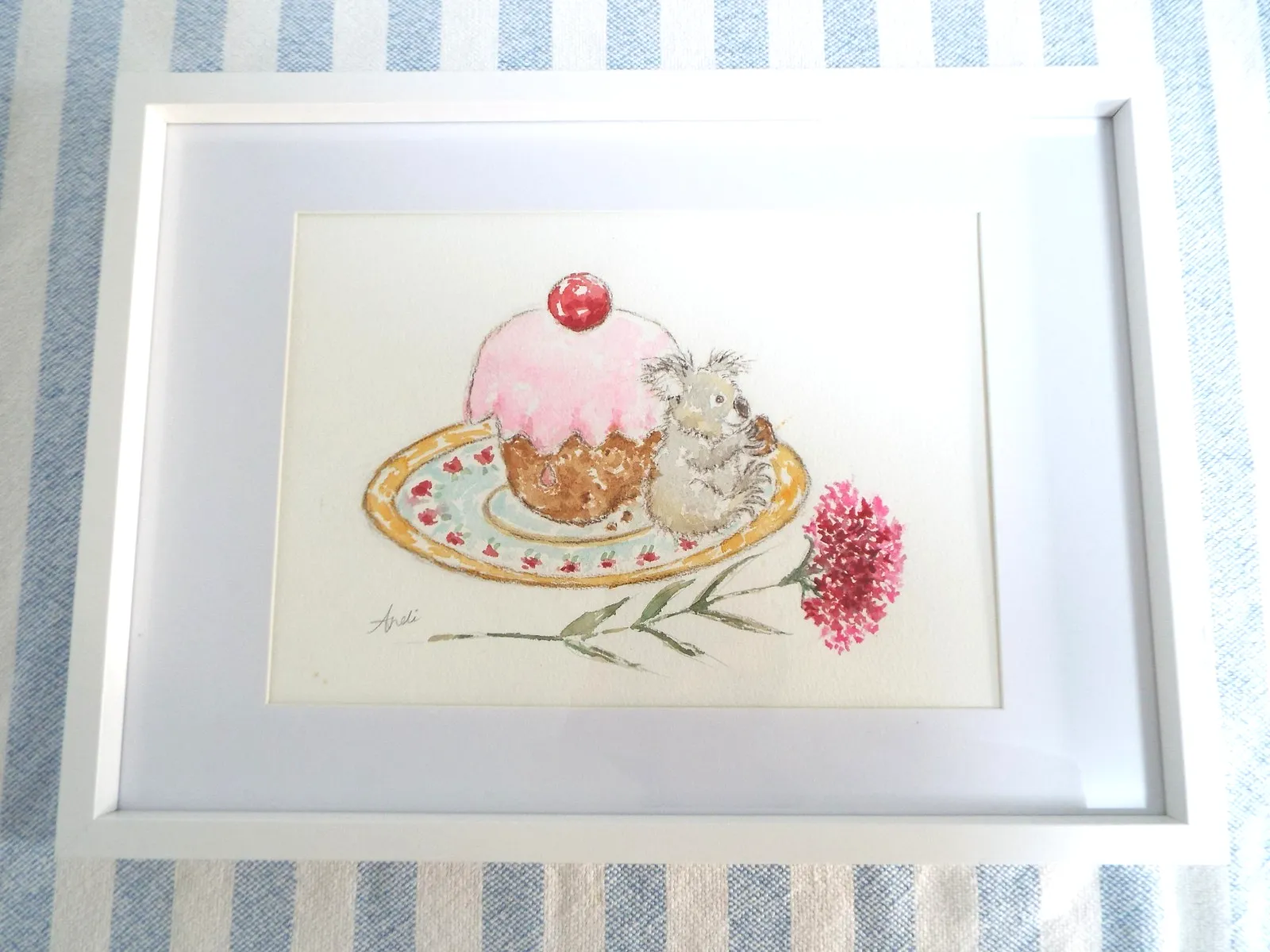 Cute Koala  Llustration Original  Framed Watercolour Painting Andi J Lucas