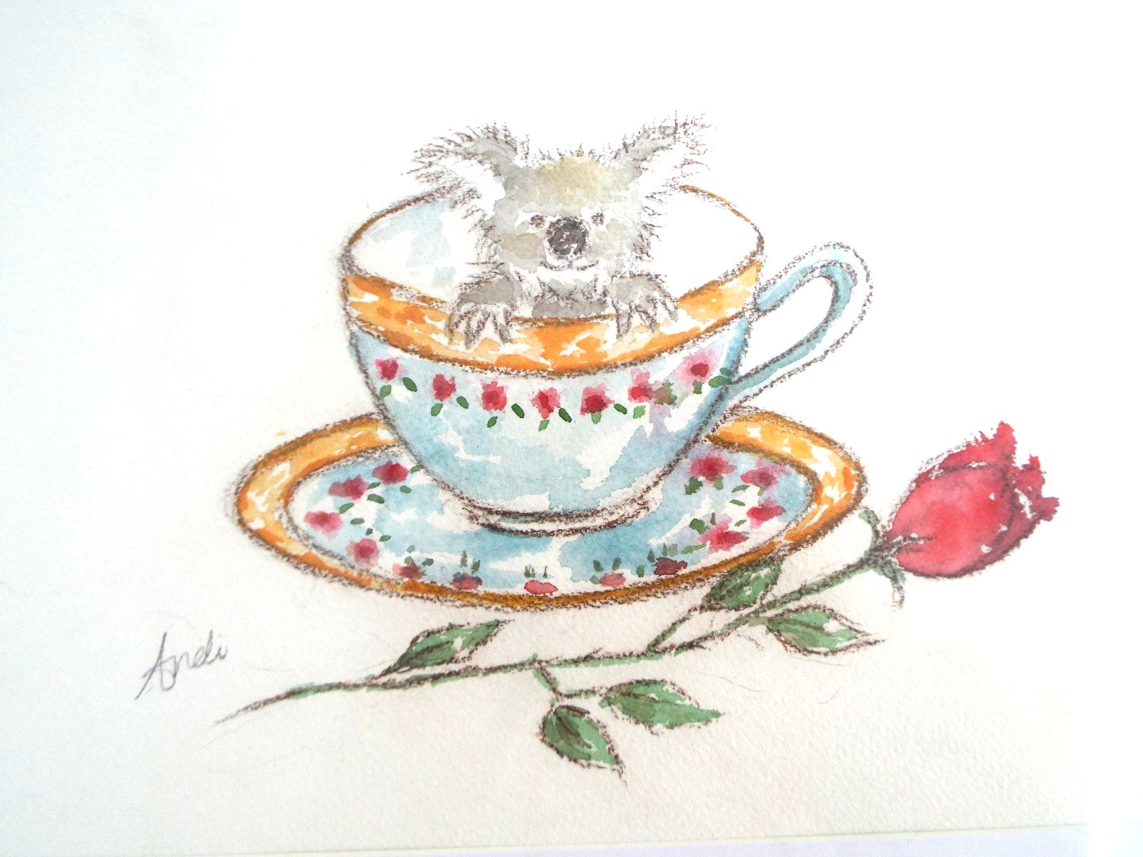 Cute  Mini Koala Llustration Original  Framed Watercolour Painting Andi Lucas photo furniture