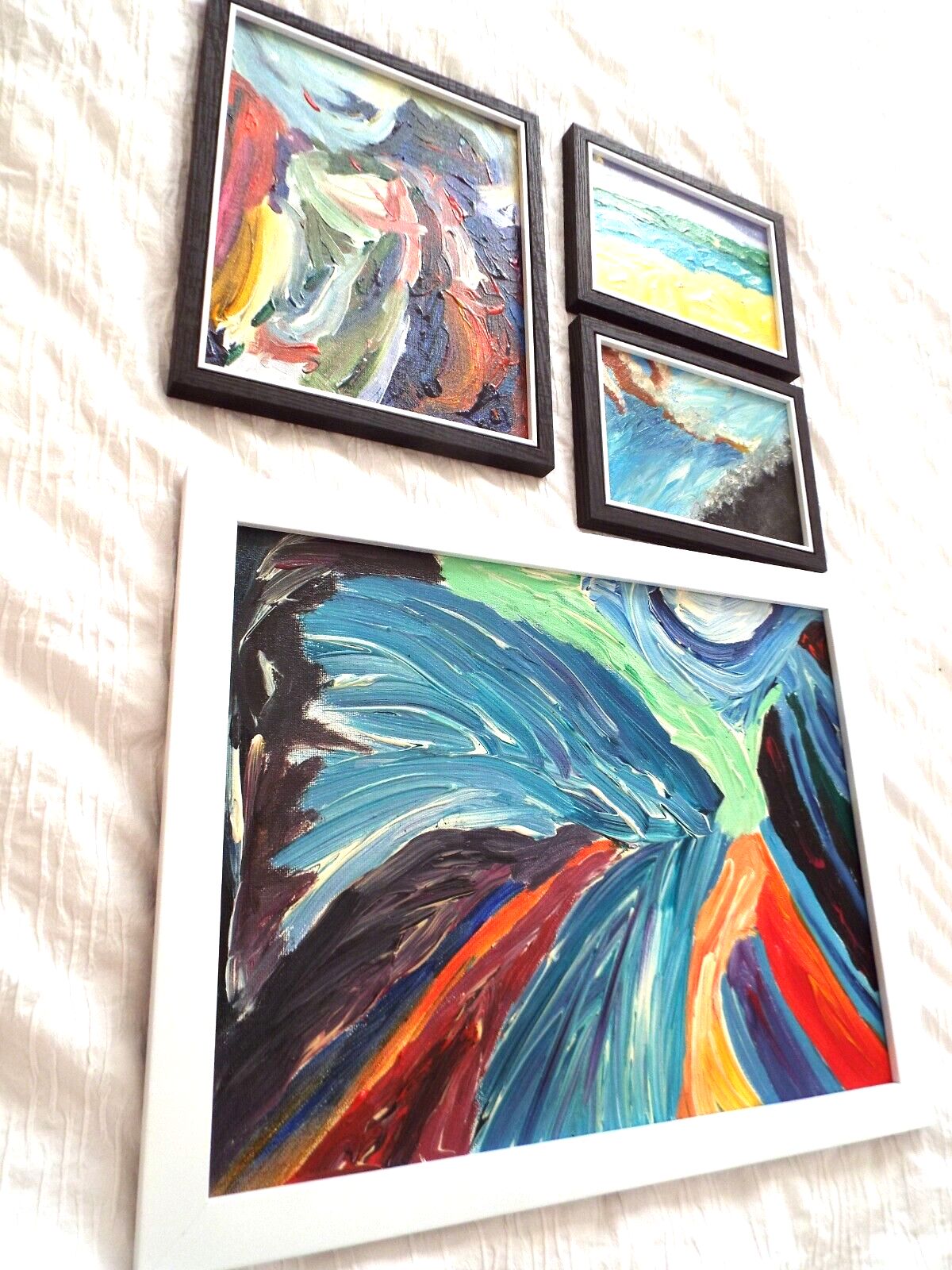 Set Of 4 New Original Abstract Framed Paintings Multi Coloured Fraser Lucas photo vintage