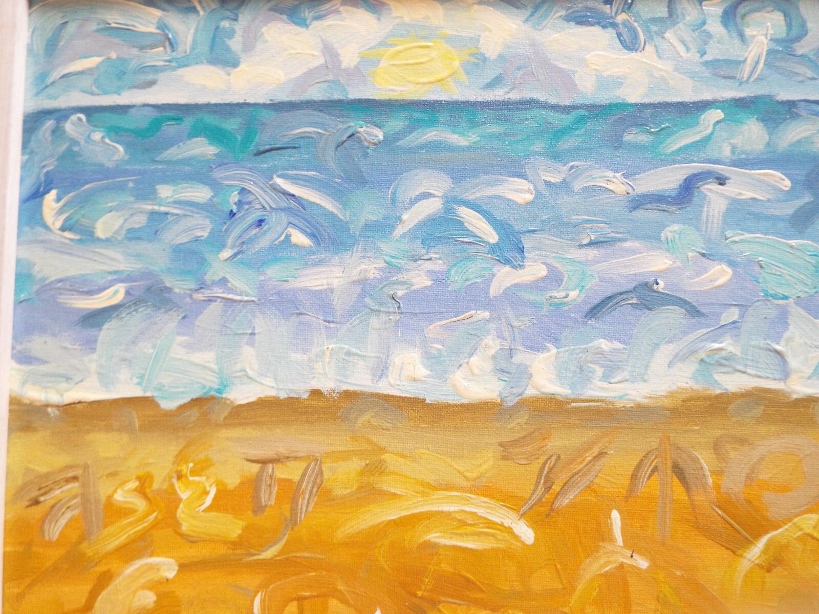 Set Of 3 New Original Abstract Framed Painting Coastal Beach Theme Fraser Lucas photo 100.0