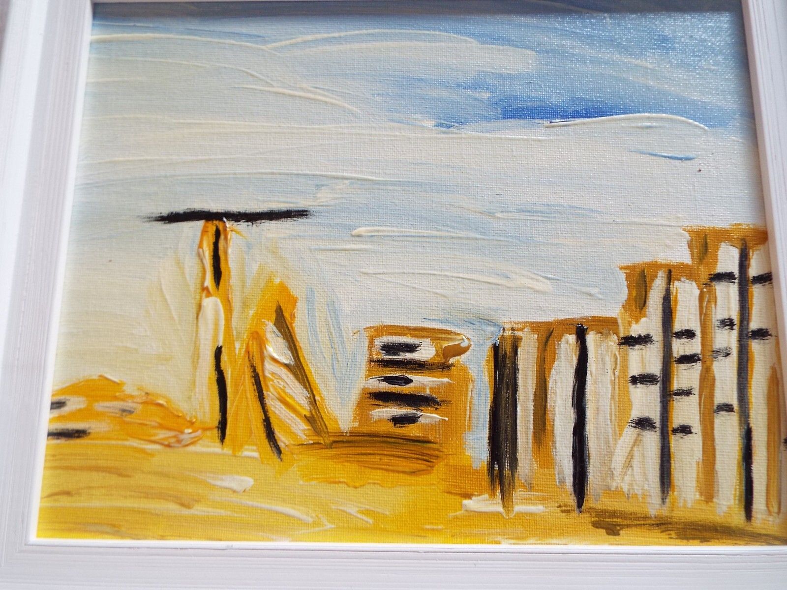 Set Of 3 New Original Abstract Framed Painting Coastal Beach Theme Fraser Lucas photo vinterior