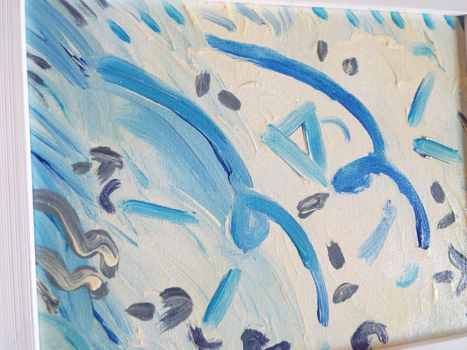 Set Of 3 New Original Abstract Framed Painting Coastal Beach Theme Fraser Lucas photo buy