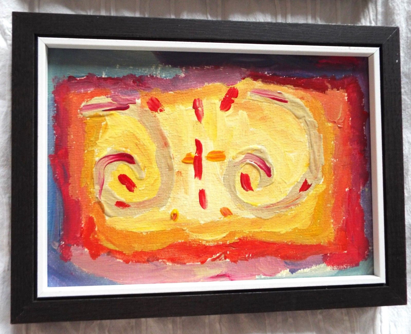 Set Of 3 New Original Abstract Framed Paintings Bright Landscapes Fraser Lucas photo for sale