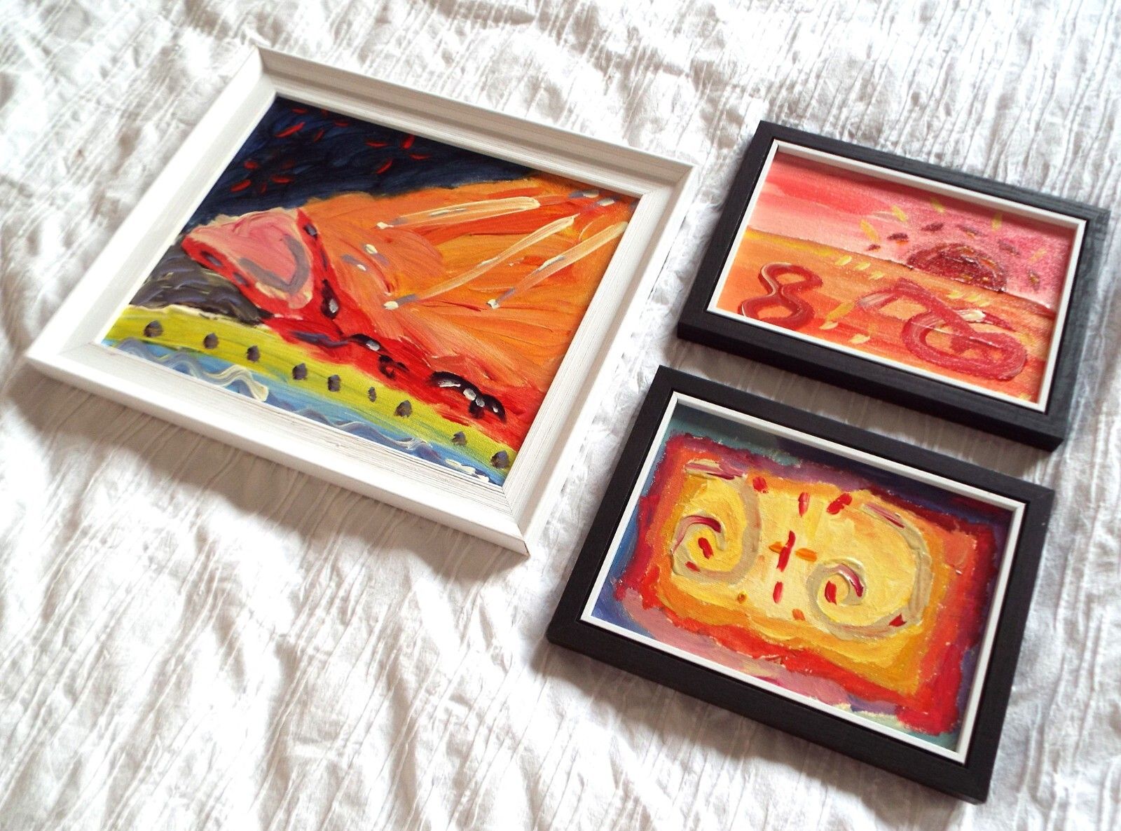 Set Of 3 New Original Abstract Framed Paintings Bright Landscapes Fraser Lucas photo 100.0