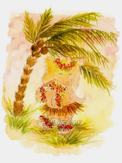 Hawaiian Hula Elephant Illustration Cute Original Watercolor Painting Andi Lucaa photo furniture