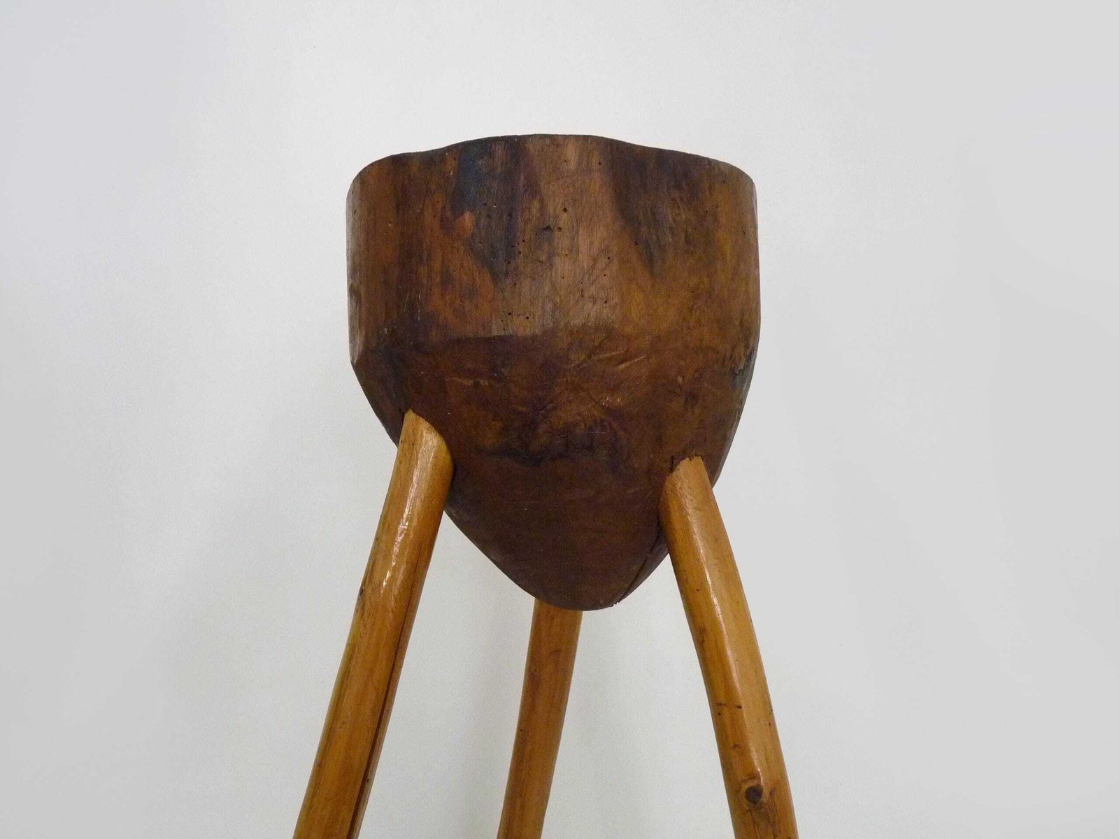 Antique Tripod Oak Butcher's Block, Side Table, Stool. Folk Art photo buy