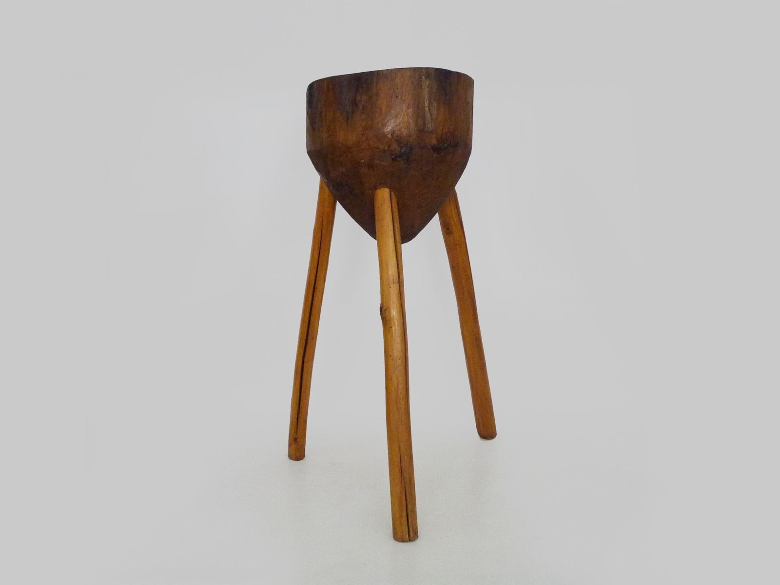 Antique Tripod Oak Butcher's Block, Side Table, Stool. Folk Art photo vintage