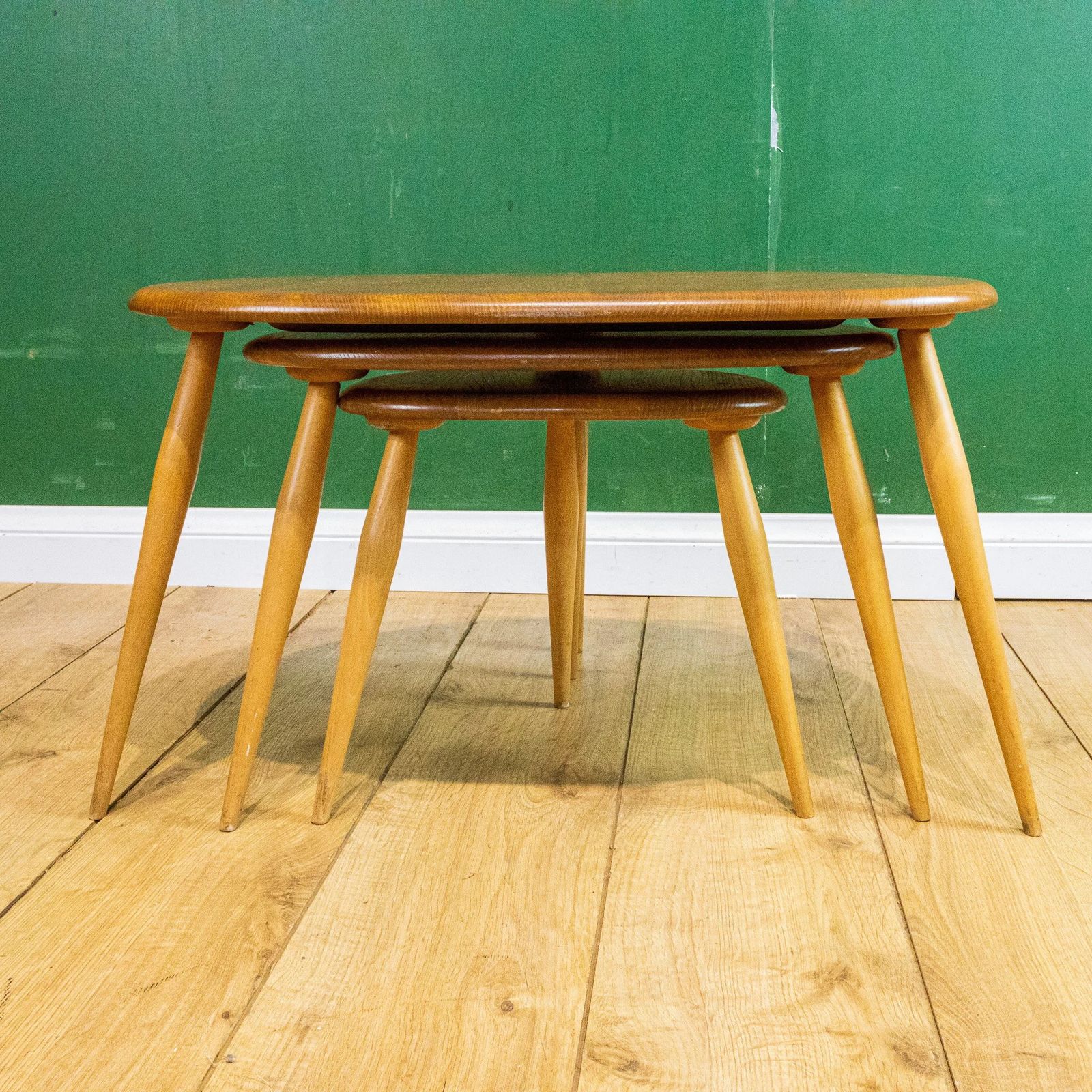 photo buy Ercol Blue Label Blonde Elm Pebble Nest Of Tables
