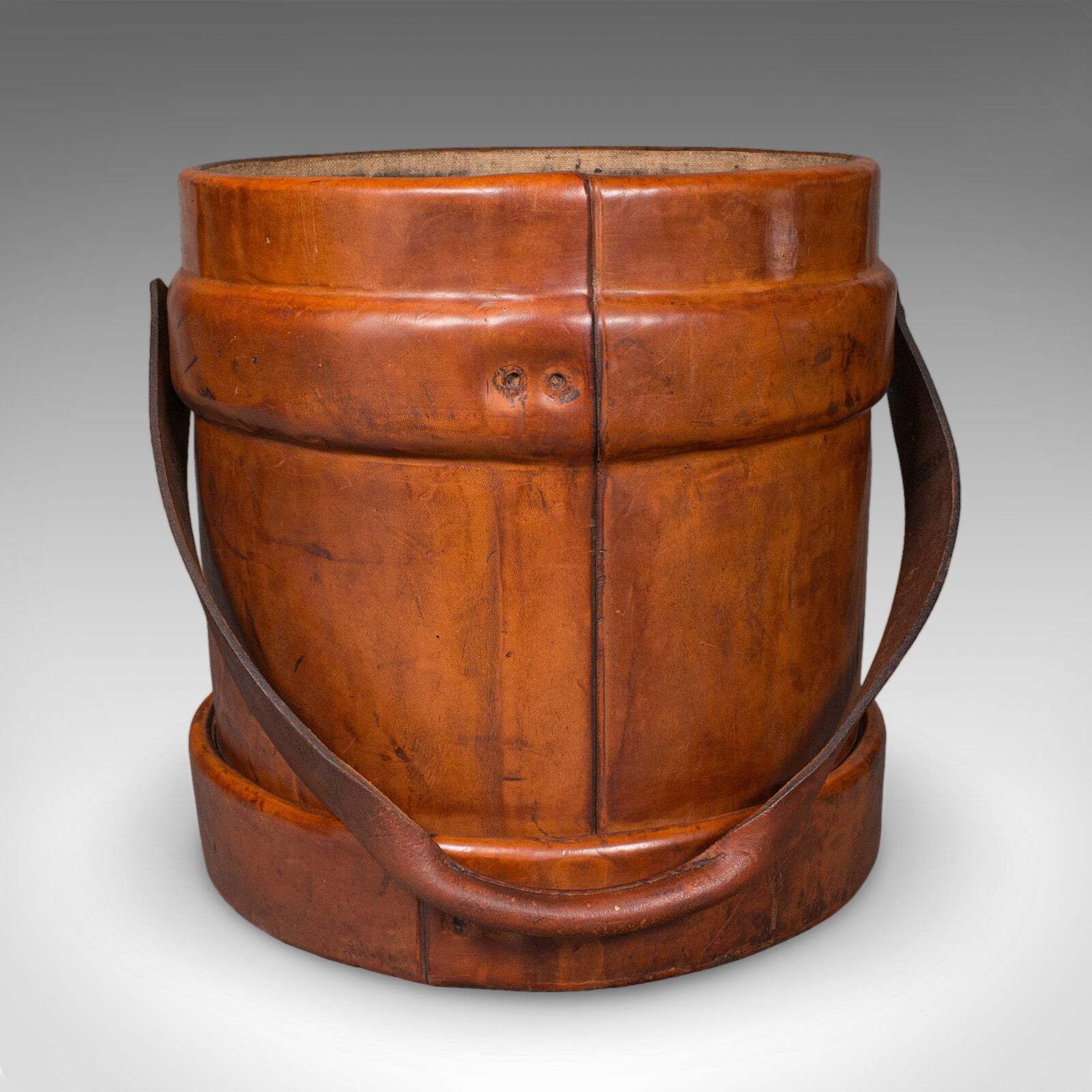 Vintage Drawing Room Waste Paper Basket, English, Leather Study Bin, Mid Century photo 1218.0