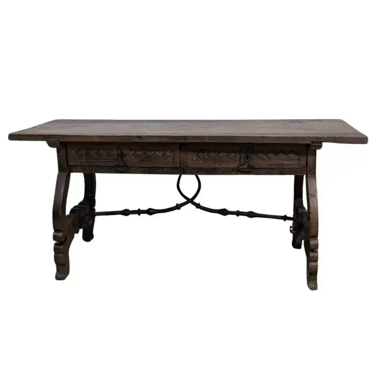 18th Century Period Walnut Desk With A Wrought Iron Crossbar photo for sale