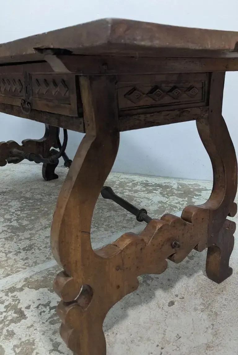 18th Century Period Walnut Desk With A Wrought Iron Crossbar photo Furniture