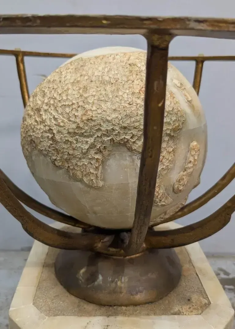Pedestal Table With Globe In Marquetry Of Alabaster Plaques photo vinterior