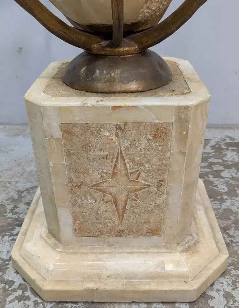 Pedestal Table With Globe In Marquetry Of Alabaster Plaques photo buy