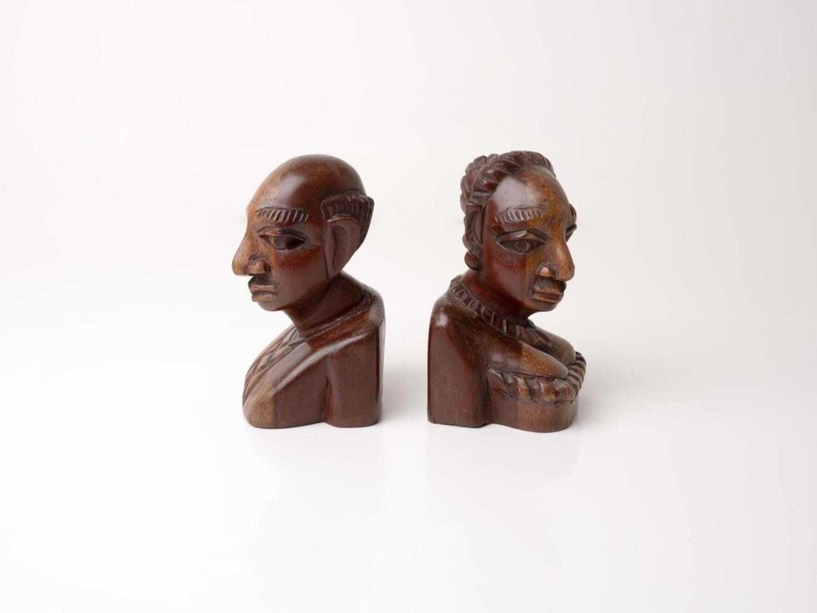 Folk Art African Bookends | Primitive African Wood Busts Pair photo furniture