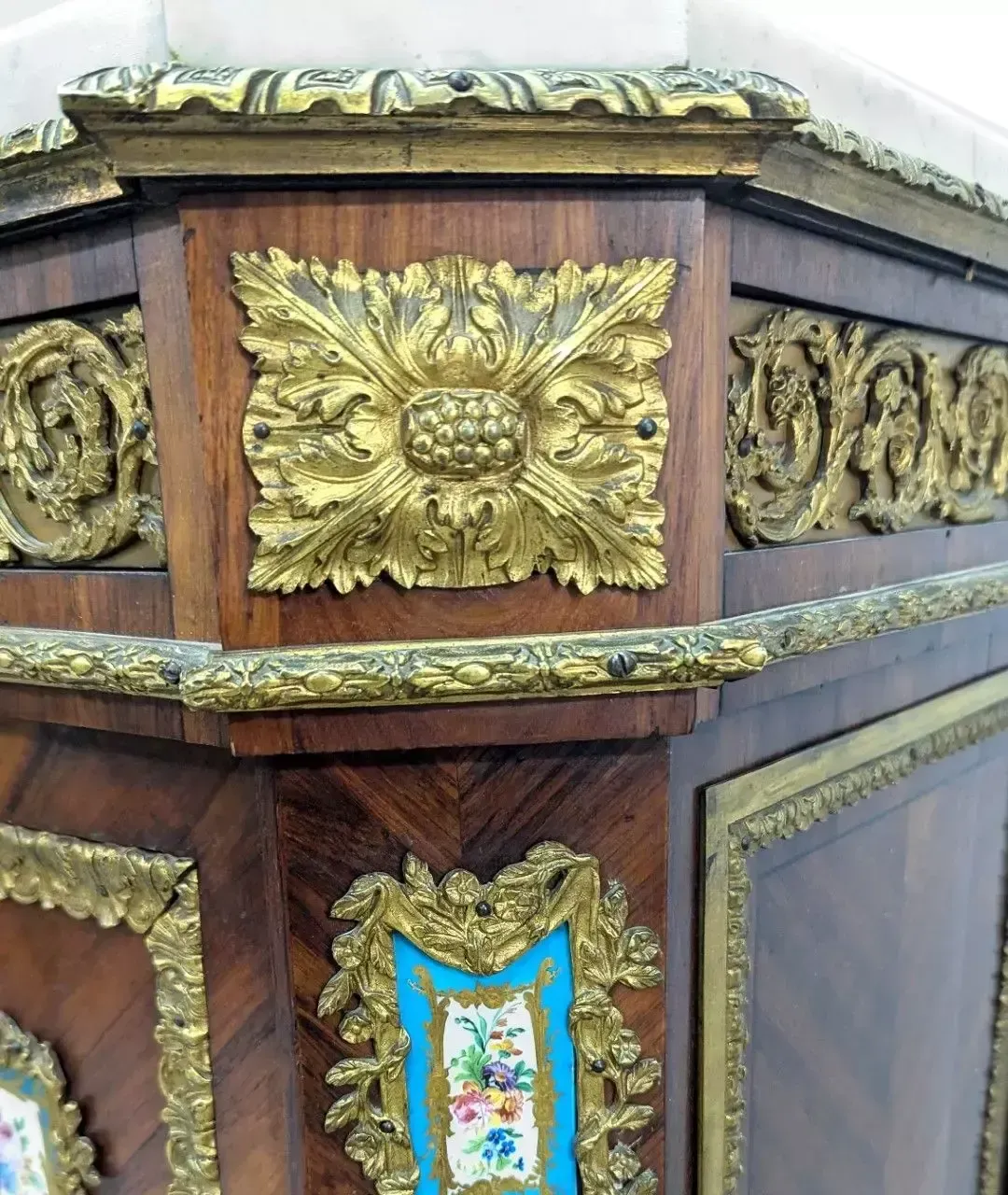 Napoleon III Sideboard With Marquetry, Sèvres Porcelain Plaque & Gilt Bronze Register, 19th Century photo vintage