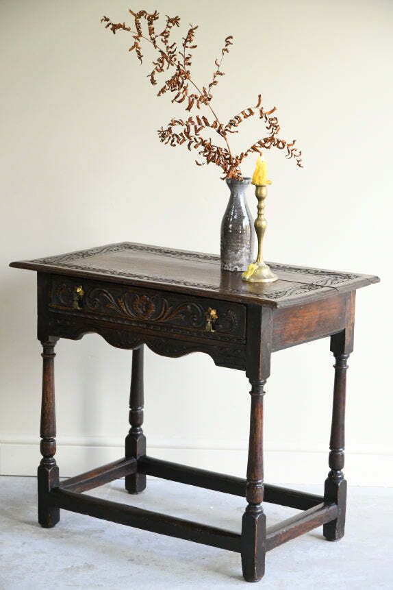Carved Oak Occasional Table, 1800s photo vinterior