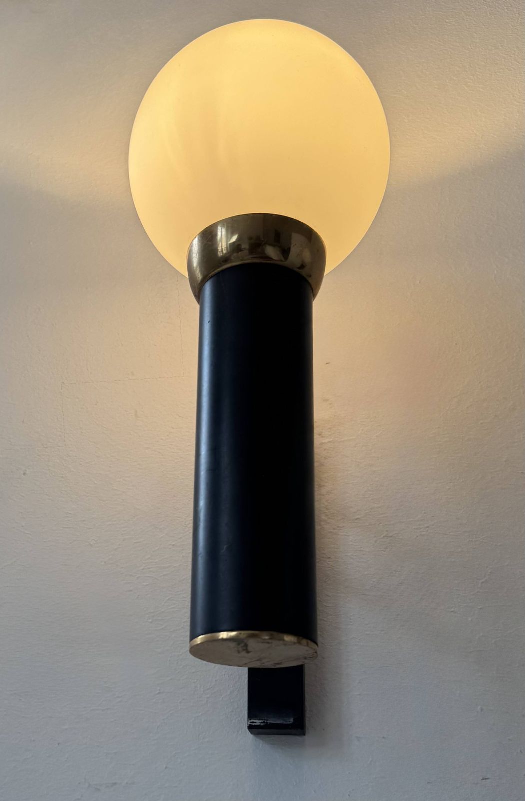 Pair Of Vintage Wall Lights, Opaline Brass And Matte Black Metal, France, 1950 photo vinterior