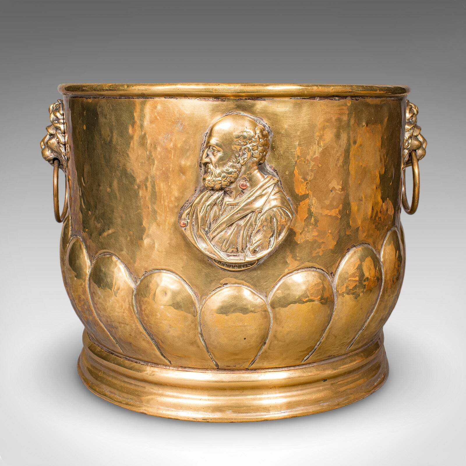 Antique Coal Bucket, French, Brass, Fireside Fuel Basket, Art Nouveau, Victorian photo for sale