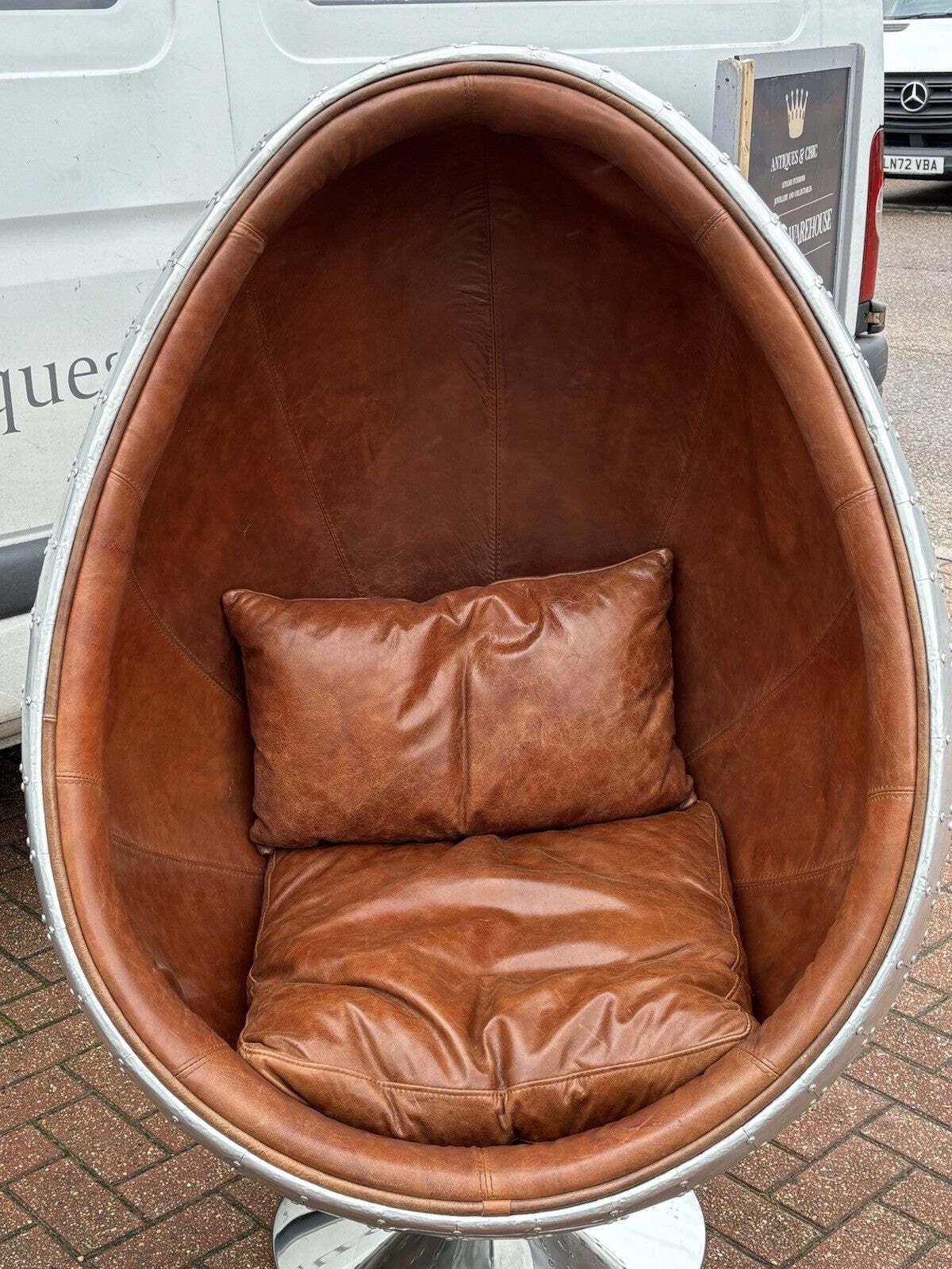 Aviation Swivel Egg Chair With Tan Leather. photo buy