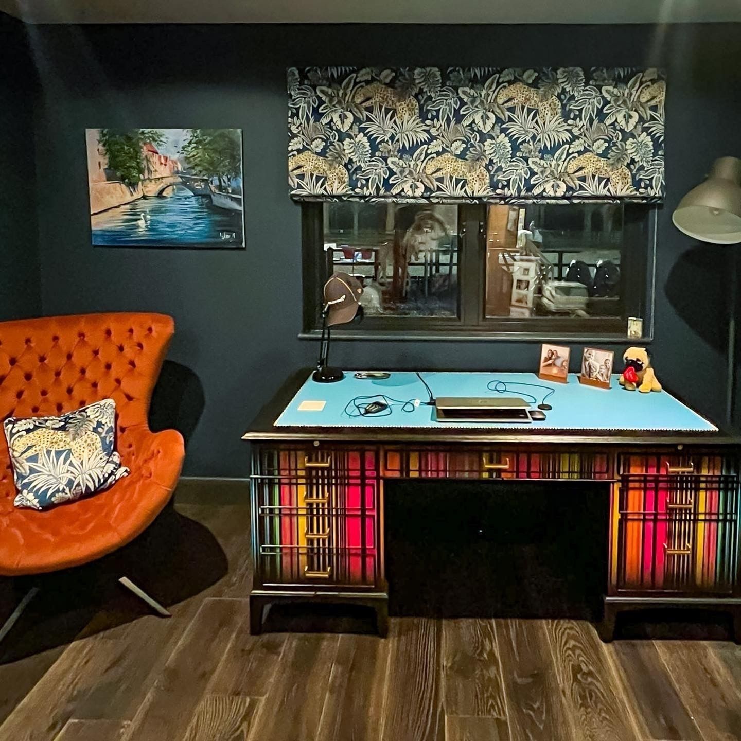 Vintage Striped Office Desk, 1950s photo furniture