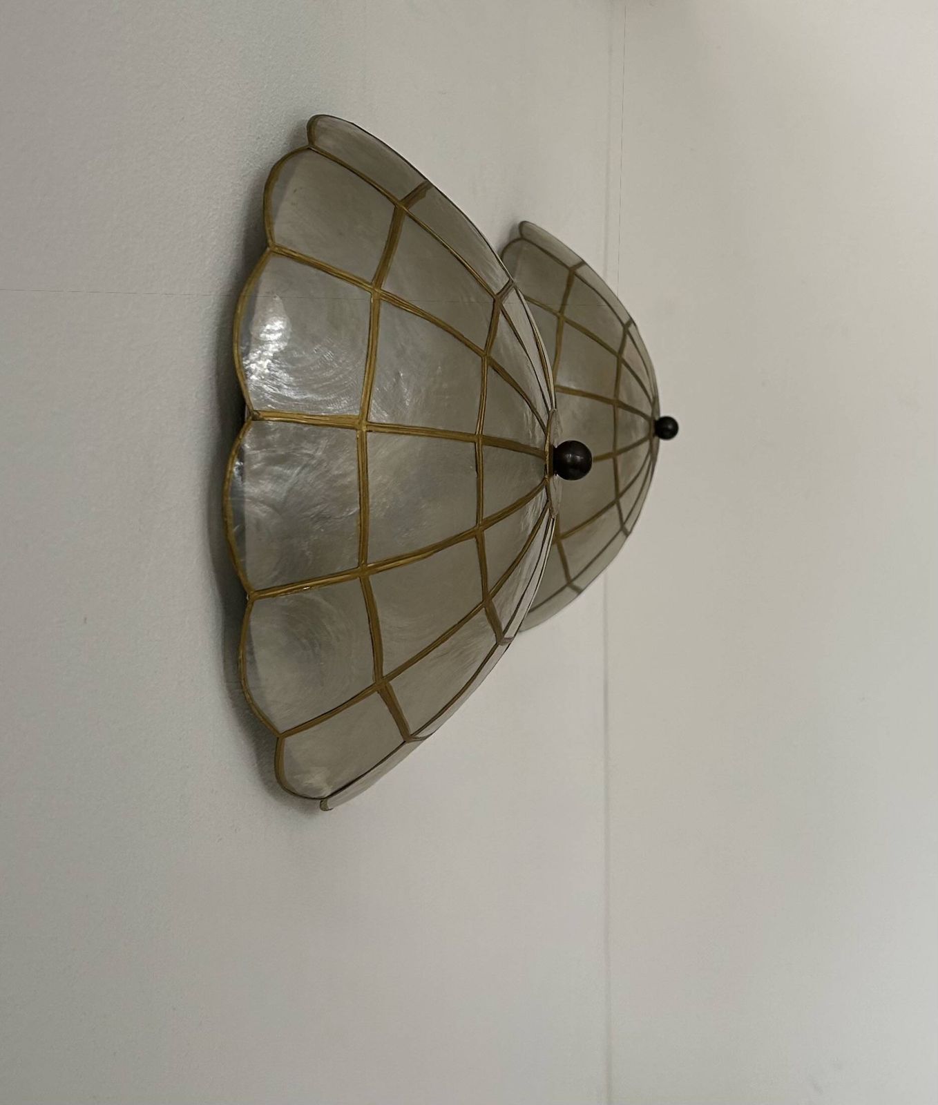 Pair Of Vintage Wall Lights, Mother Of Pearl And Brass, France, 1980 photo furniture