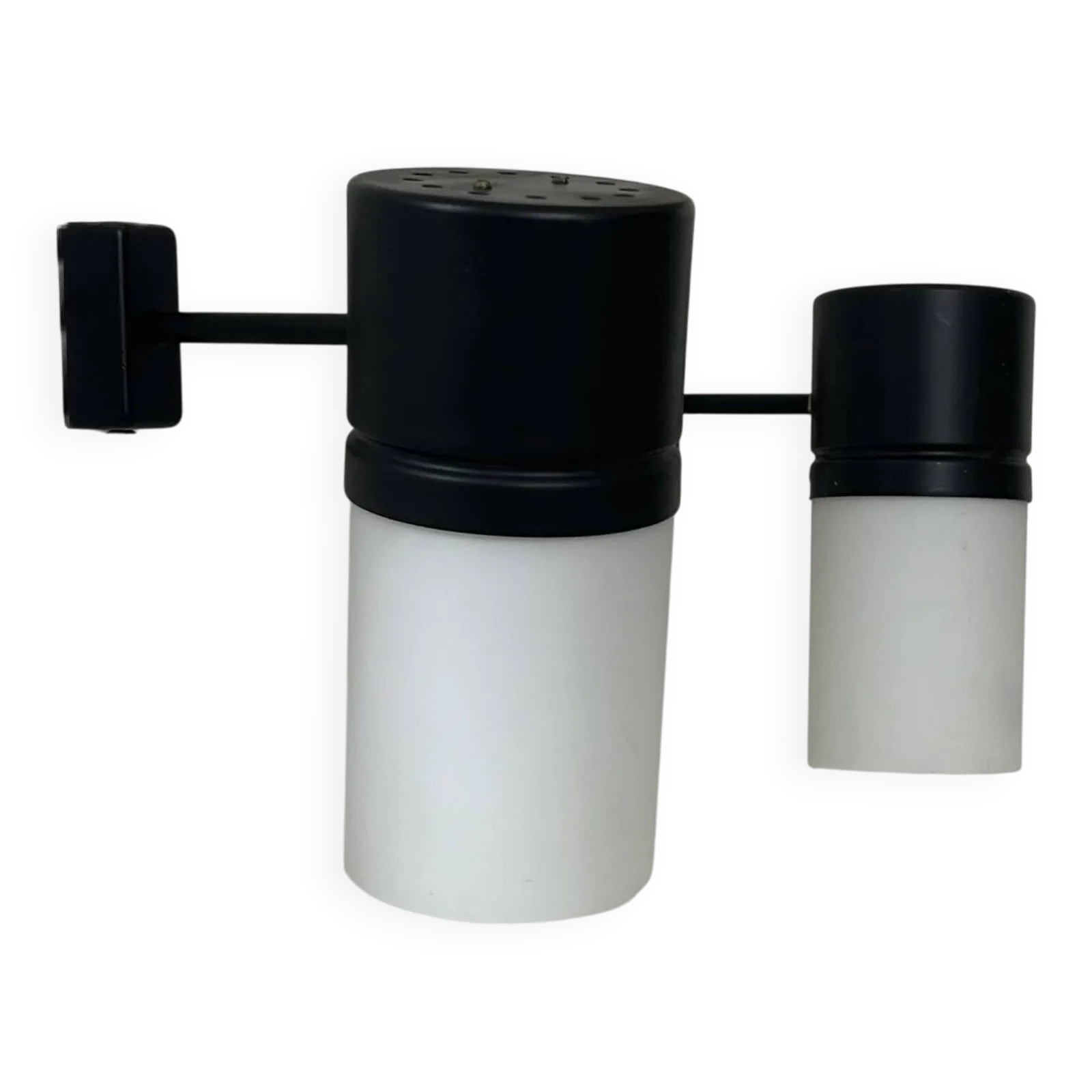 Pair Of Vintage Adjustable Wall Lights, Matte Black Metal And Opaline France 1950