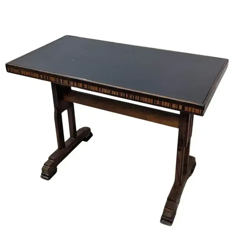 Pair Of 1930s Art Deco Bistro Tables In Marquetry And Black Opaline Glass photo vinterior