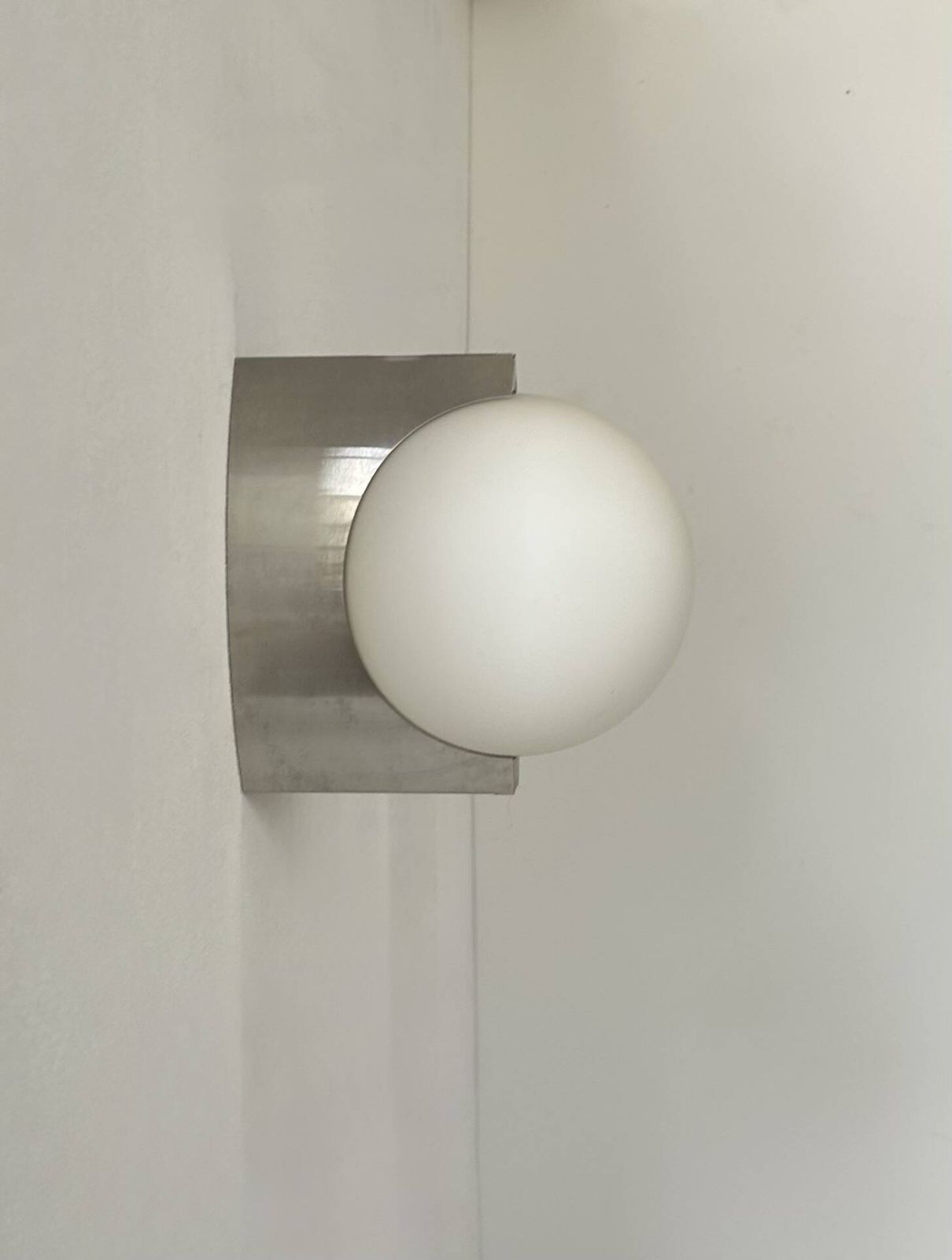 Page 1 Of 9 Pair Of Vintage Wall Lights, Brushed Metal And Opaline Glass, France, 1990 photo 524.0