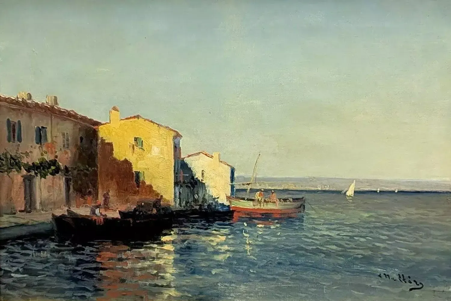 Oil Painting On Canvas, Martigues, Signed Nattero, 19th Century photo furniture