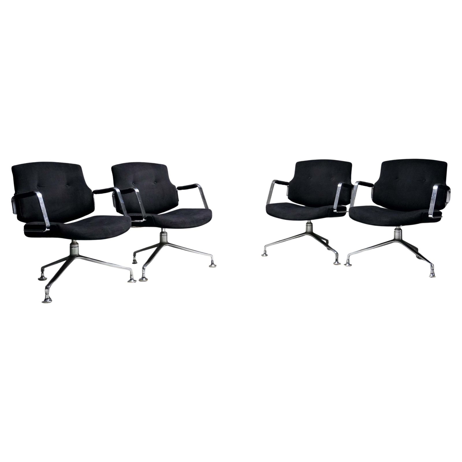 Set Of 4 Fk 84 Armchairs By Fabricius And Kastholm In Velvet And Metal, 1960's
