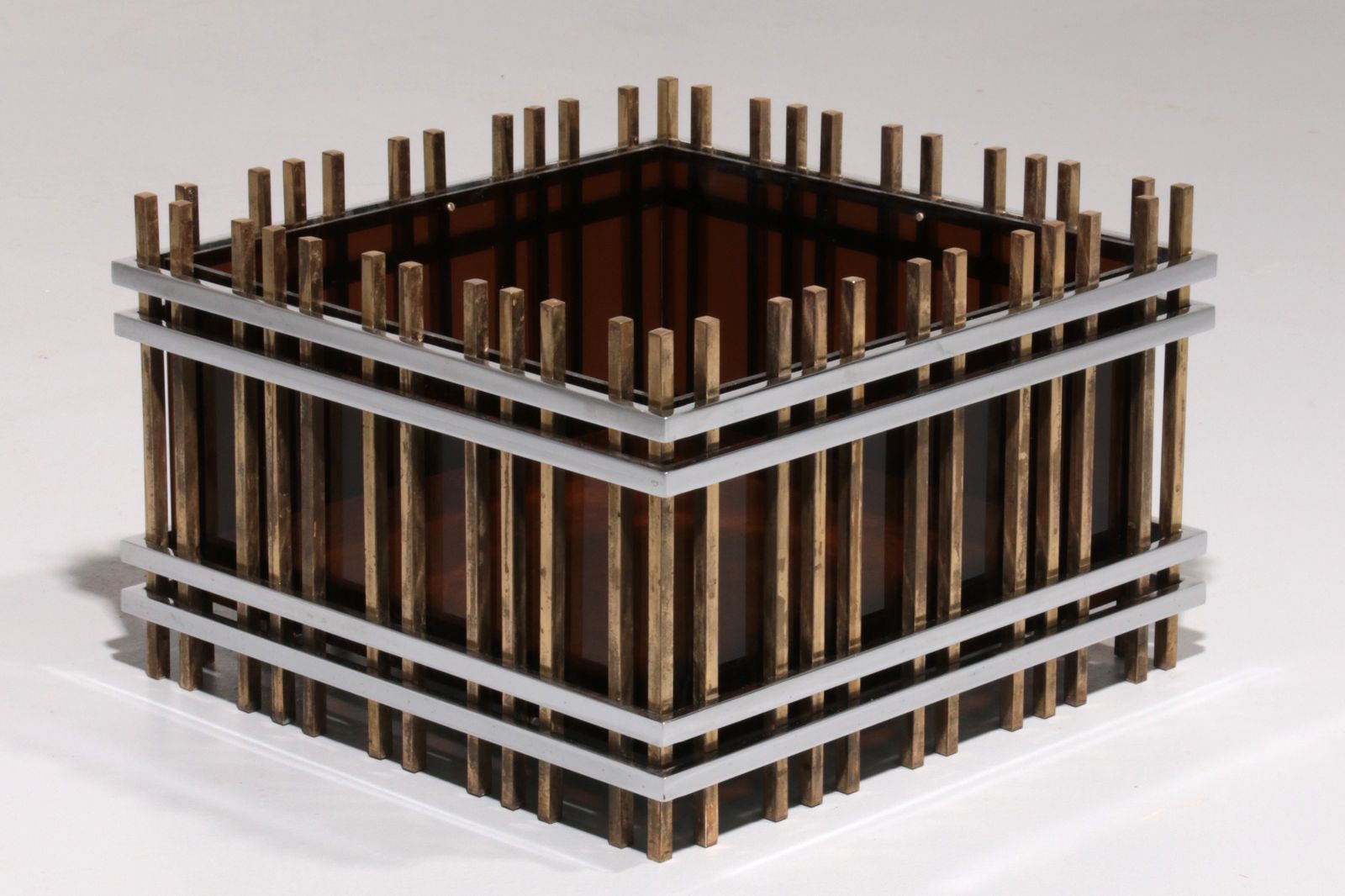 Italian Modernist “Fioriera” Planter Attributed To Romeo Rega – Brass, Chrome & Acrylic photo furniture