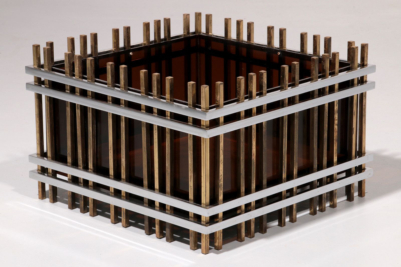 Italian Modernist “Fioriera” Planter Attributed To Romeo Rega – Brass, Chrome & Acrylic photo for sale