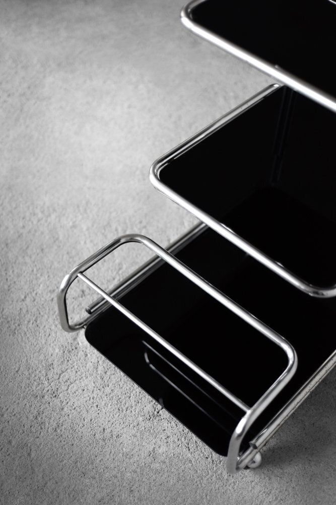 Vintage Mid Century Modern German Bauhaus Chrome & Glass Serving Trolley, 1960s photo buy