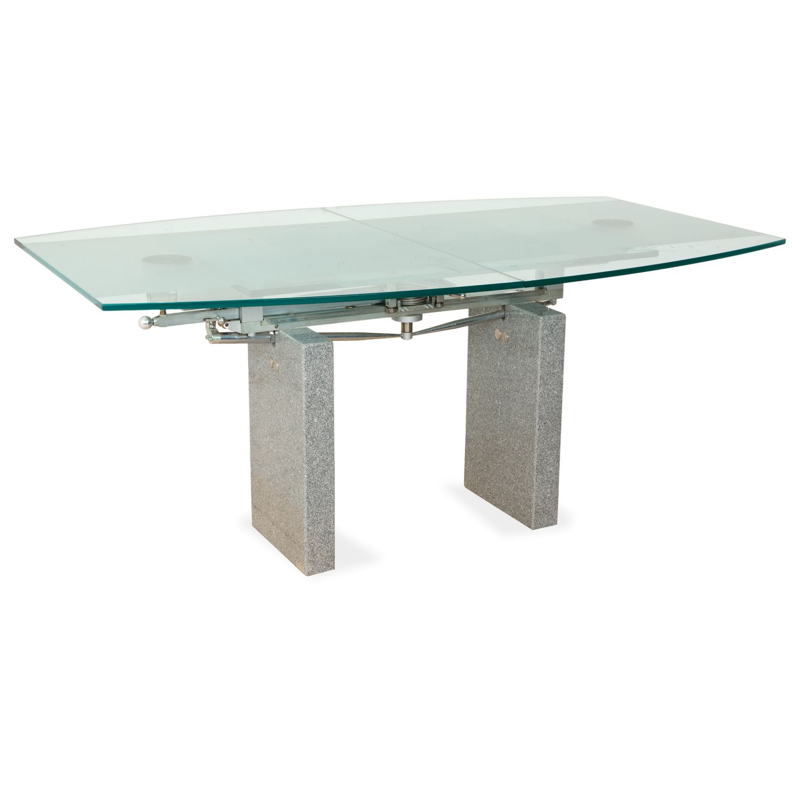 Table à manger Ronald Schmitt K5000/E en verre et granit argenté, fonction d'extension manuelle