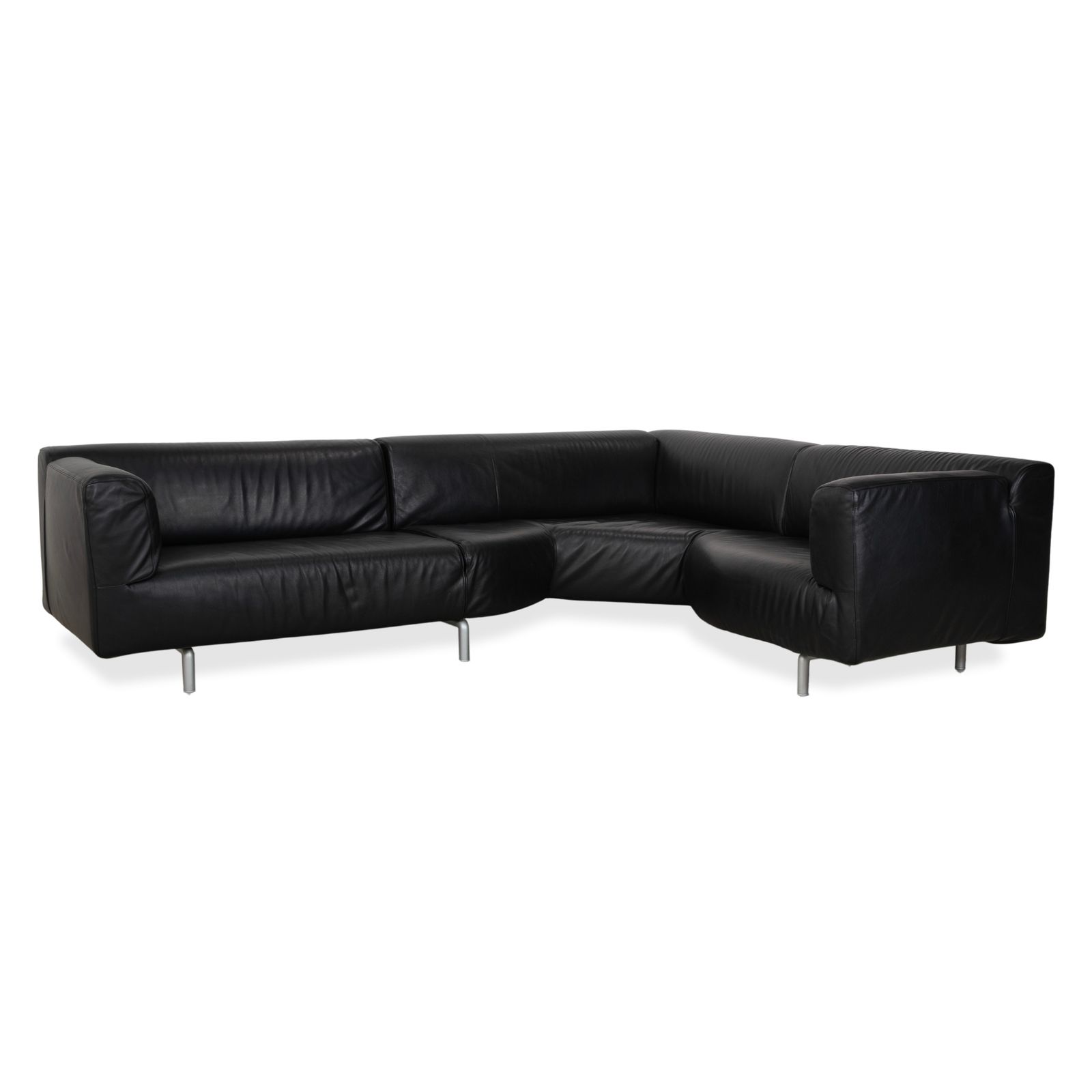 Cassina Met 250 Leren Hoekbank Zwart Zilveren Poten